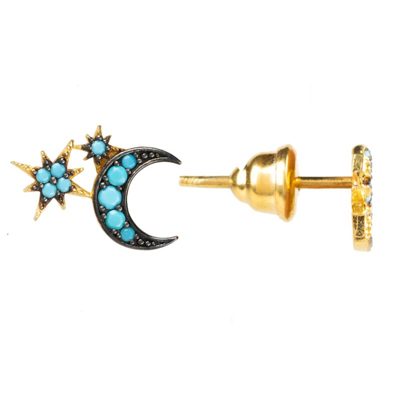 Moon & Starburst Small Stud Earrings Turquoise image