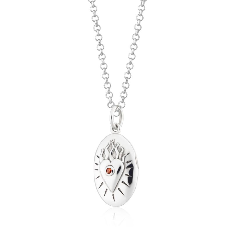 Silver Flaming Heart Locket Necklace image