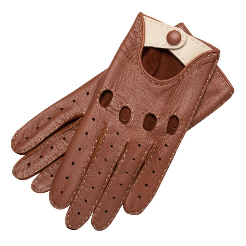 Rome - Men's Deerskin Driving Gloves In Camel & Creme image