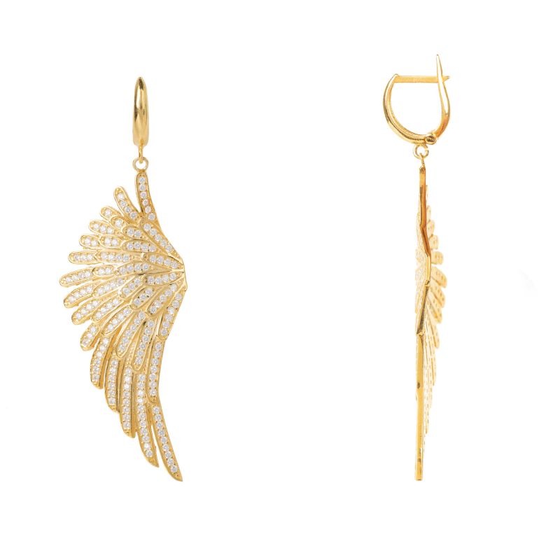 Angel Wing Drop Earrings Gold White image