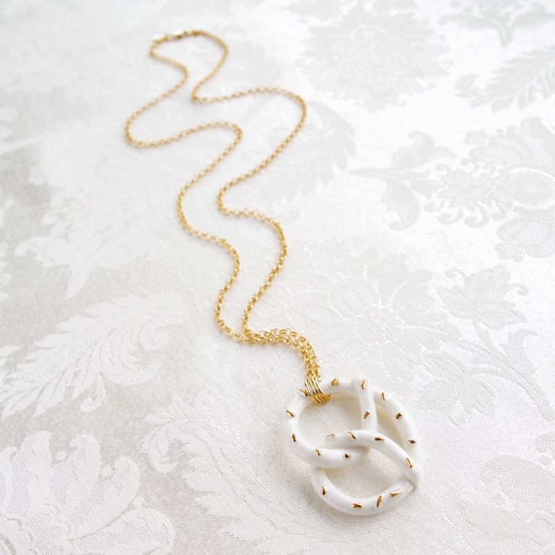 Golden Salted Porcelain Pretzel Pendant Necklace image