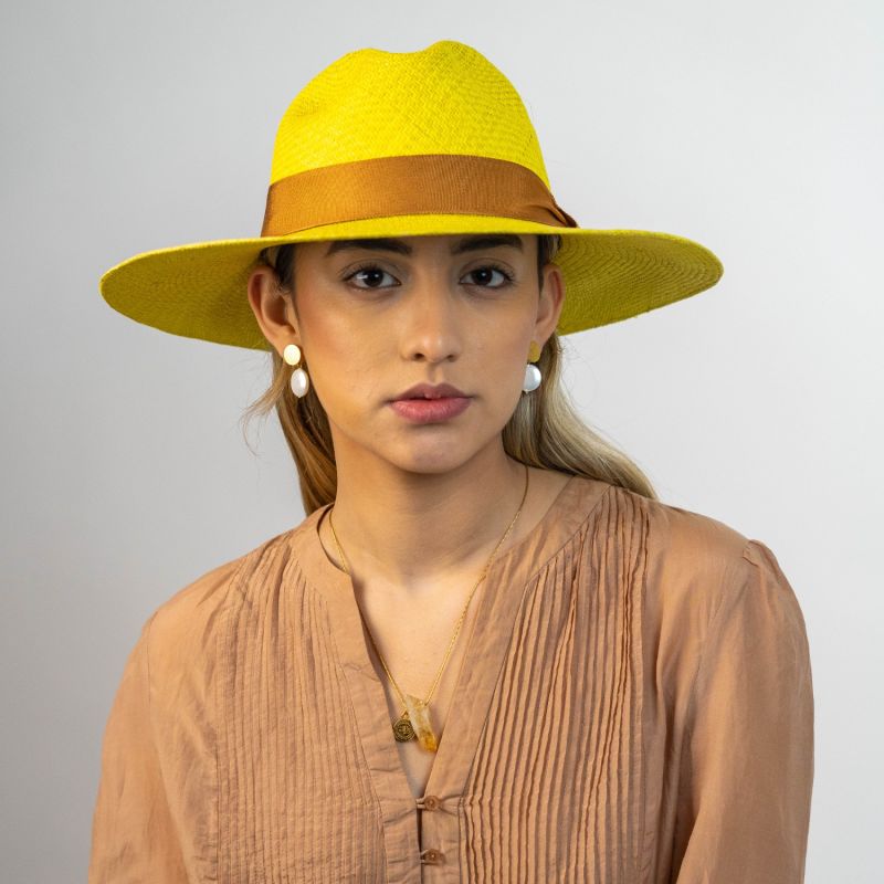 Sol Straw Panama Hat - Yellow & Orange image