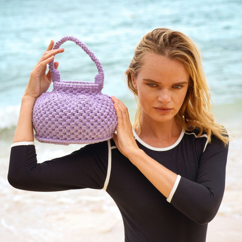 Naga Macrame Bucket Bag In Periwinkle Purple image