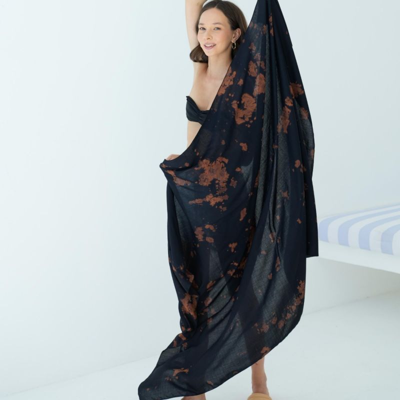 Martha Beach Hand Dyed Sarong In Black image