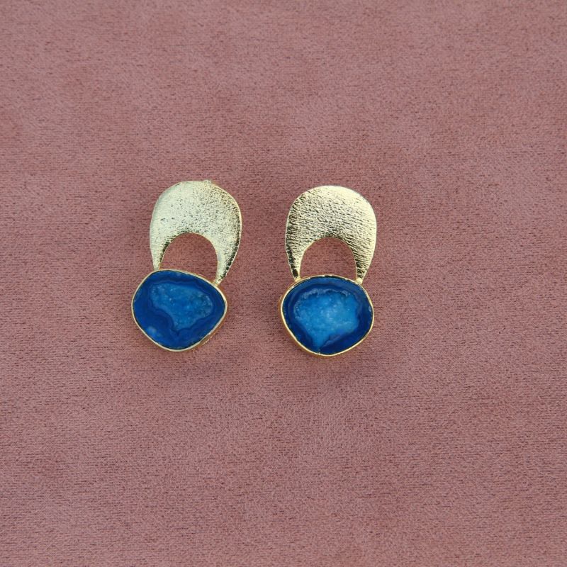 Quietly Confident Blue Agate Crystal Gold Earrings image