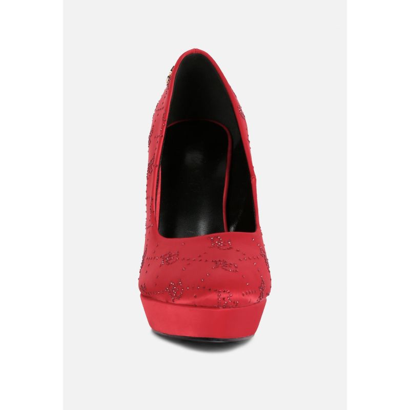 Ballard Red Monogram Satin Stiletto Pumps image