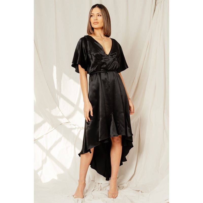 High Low V Dress Black image