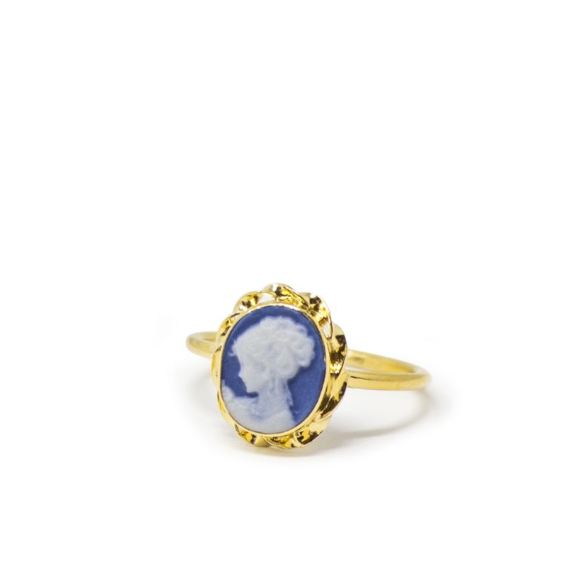 Gold-Plated Blue Mini Cameo Stacking Ring image