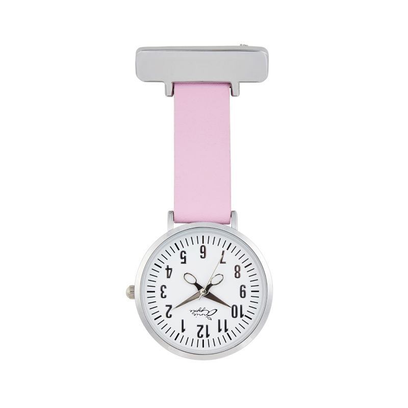 Annie Apple White Silver & Pink Leather Nurse Fob Watch image