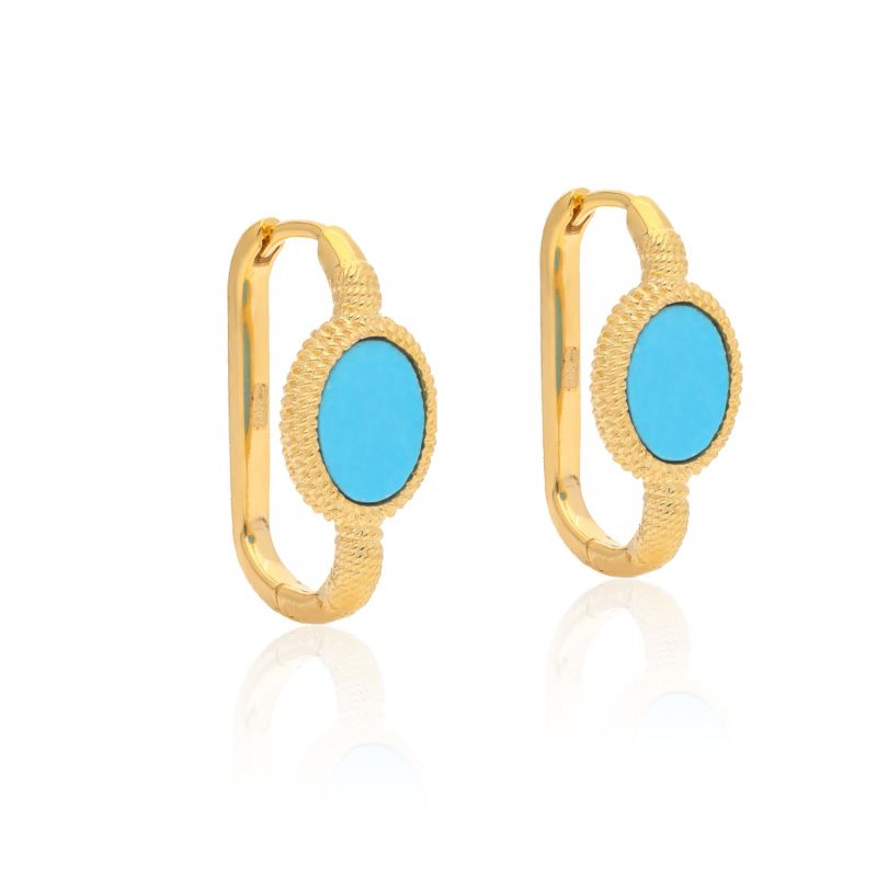 Kora Gold Link Hoops - Turquoise image