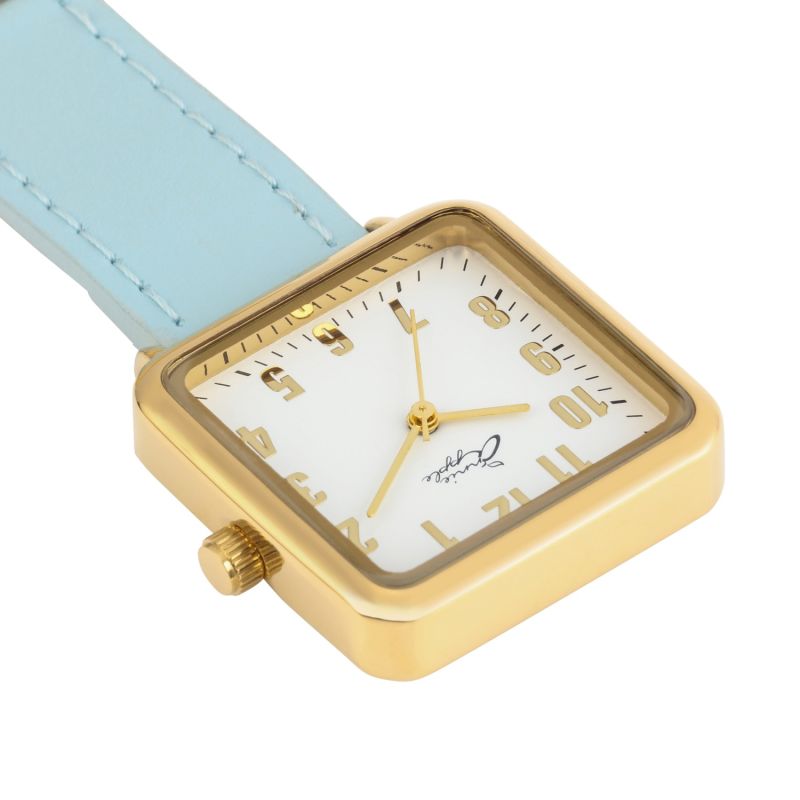 Annie Apple Square Gold White Blue Leather Nurse Fob Watch image