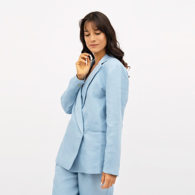 Havana Oversized Linen Blazer In Sommerhus Blue image