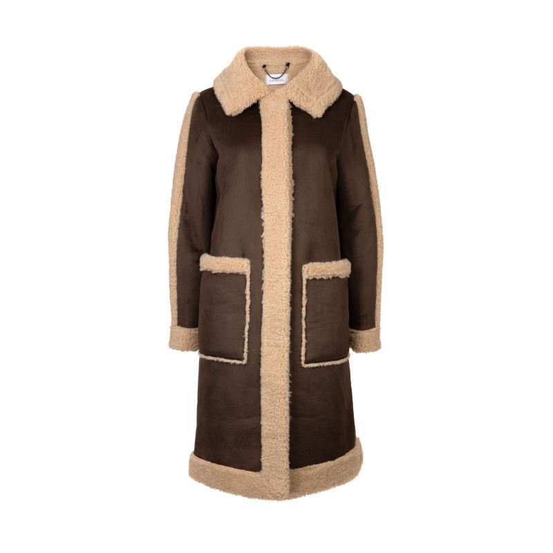 Ruby Long Faux Shearling Coat Brown image