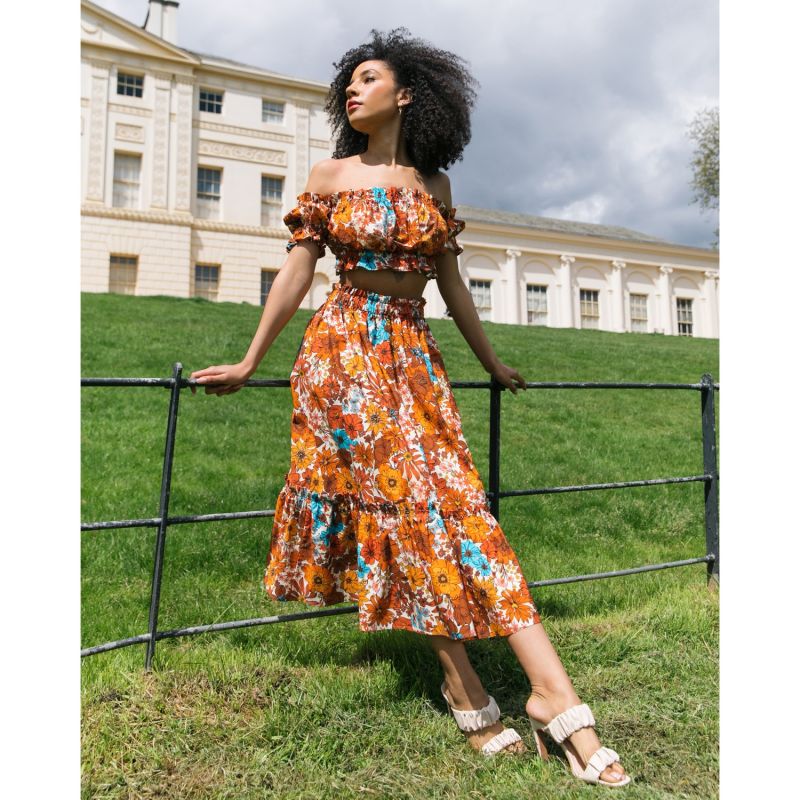 The Emmy Bardot Top In Brown 70S Floral image