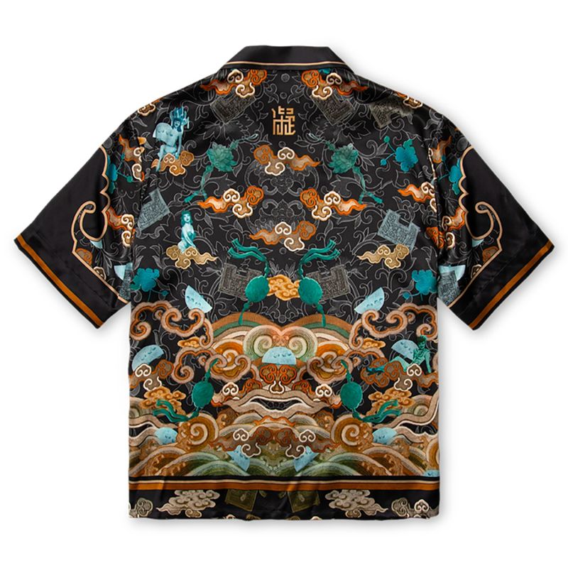 Short-Sleeved Traditional Silk Shirt In Black | Ning Dynasty