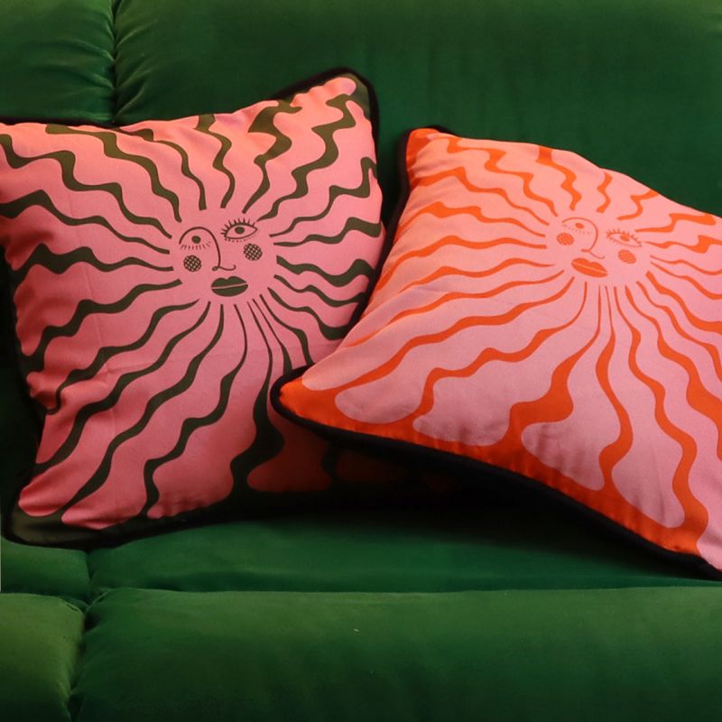 Wavy Sunshine Cushion - Green / Pink image