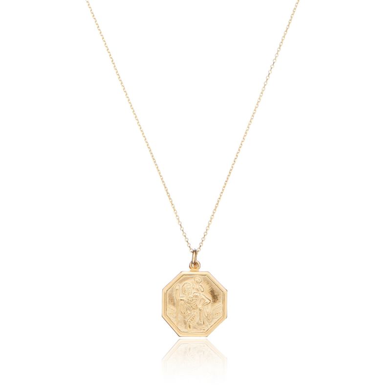 Men's Medium Solid Gold Octagon St Christopher Necklace image