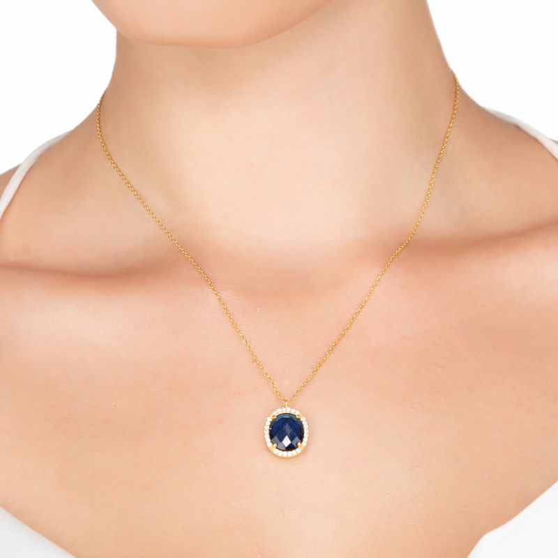 Beatrice Oval Gemstone Pendant Necklace Gold Sapphire Hydro image