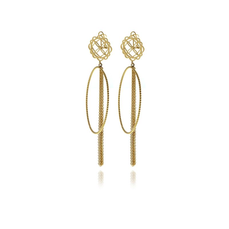 Gold Runway Hoops Flower Earrings image