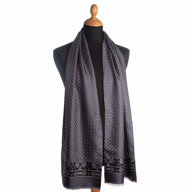 Santino Wool Backed Silk Scarf - Grey, Elizabetta