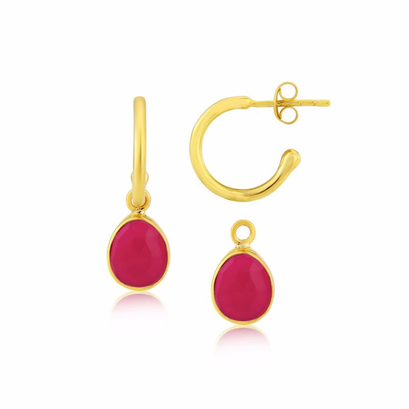 Manhattan Gold & Fuchsia Pink Chalcedony Interchangeable Gemstone Earrings image