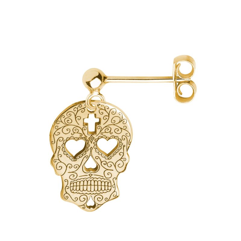 Gold Sugar Skull With Heart Eyes Single Short Drop Earring image