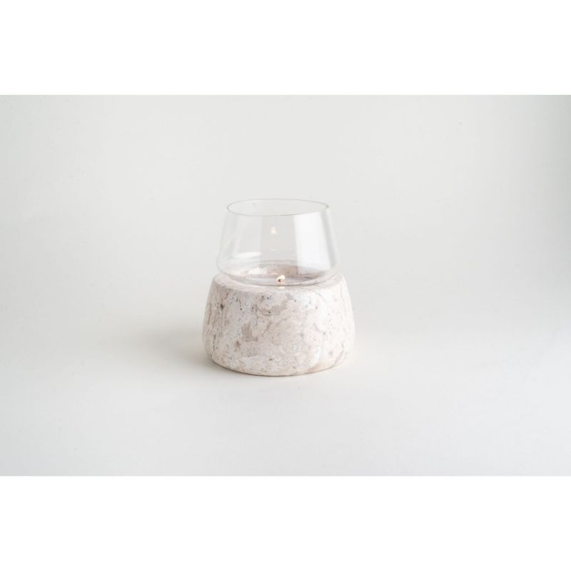 Vaina Medium Candle Holder Glass  - Travertine Marble image