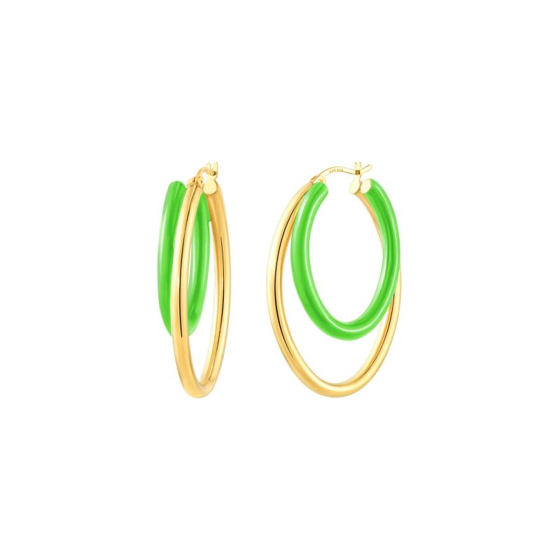 Double Oval Enamel Hoop Earrings In Neon Green image