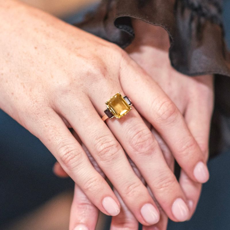 Yellow Citrine & Smoky Quartz Gold Ring image