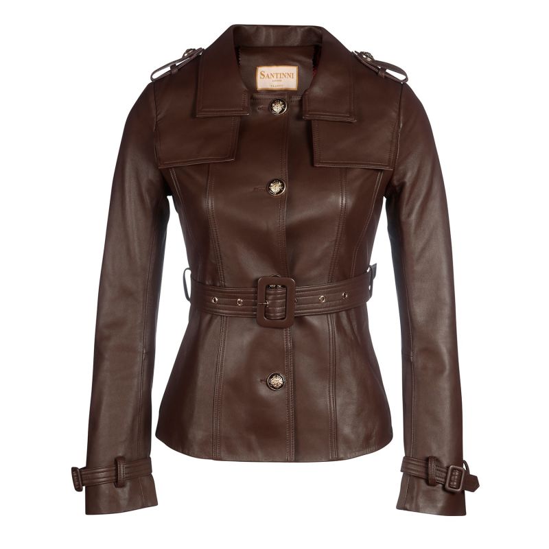 'Bardot' 100% Leather Jacket In Marrone image