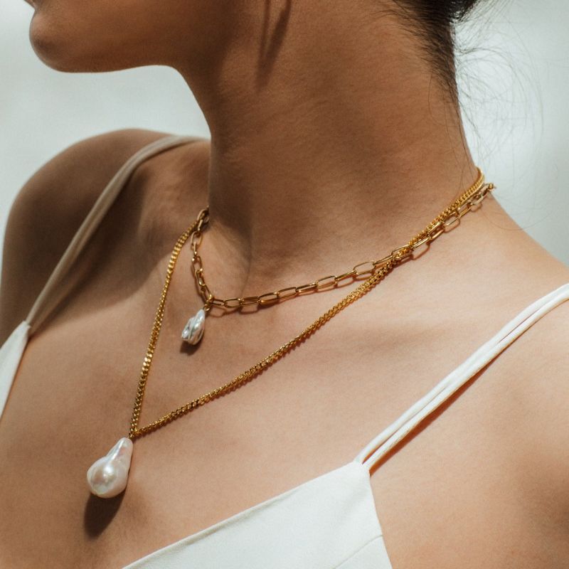 Ryna Link Chain Pearl Necklace - 18K Gold Vermeil image