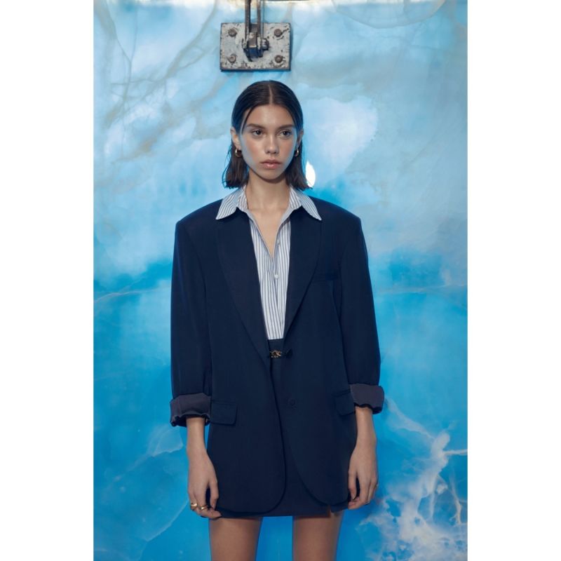 Boxy Navy Blue Oversized Jacket image