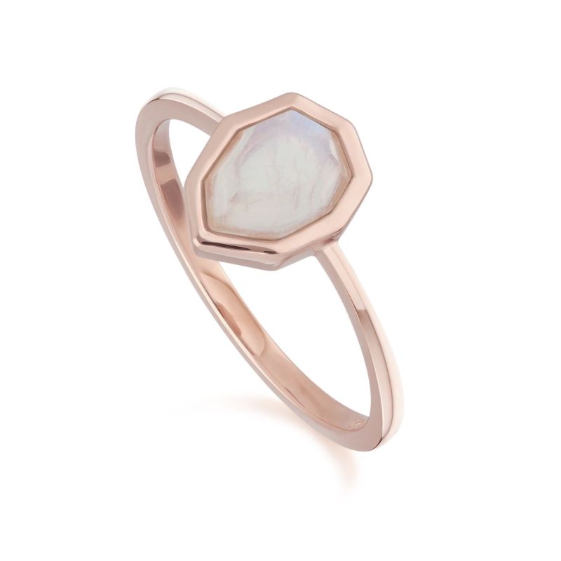 Irregular Rainbow Moonstone Ring In Rose Gold Plated Silver image