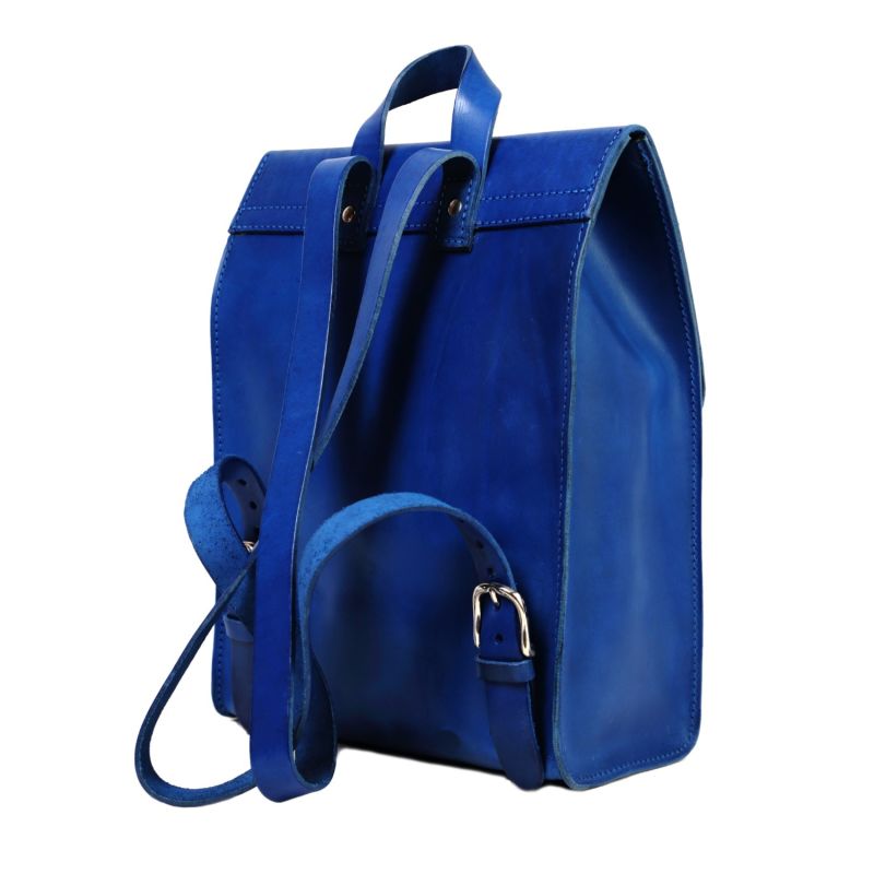 Leather Backpack In Cuoio Blue image