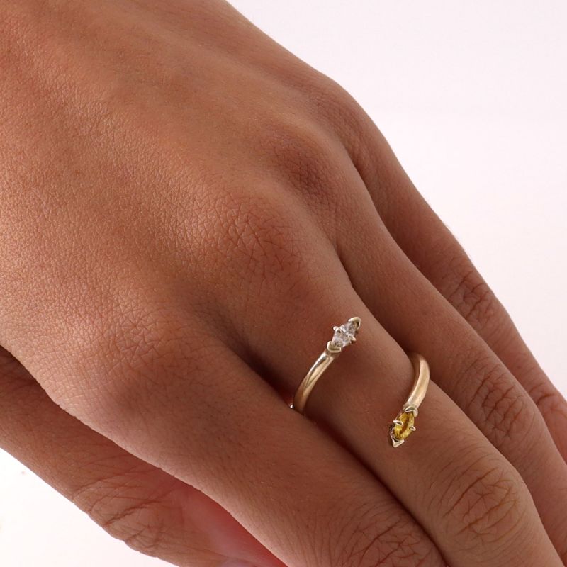 Yellow And White Sapphire Gold Toi Et Moi Wrap Ring image