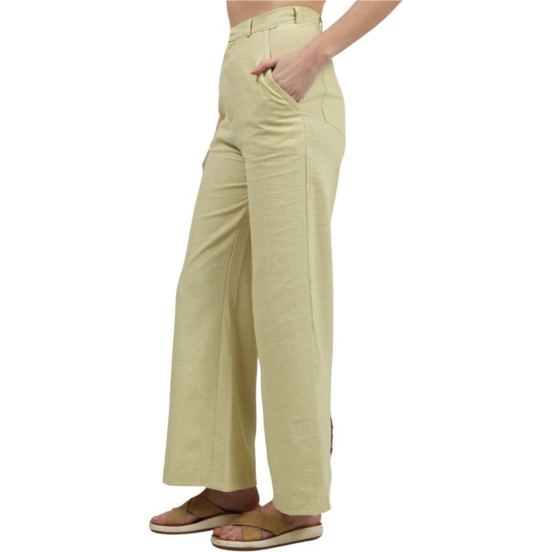 Yellow/Beige Striped Linen High Rise Trousers image