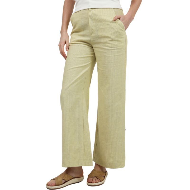 Yellow/Beige Striped Linen High Rise Trousers image