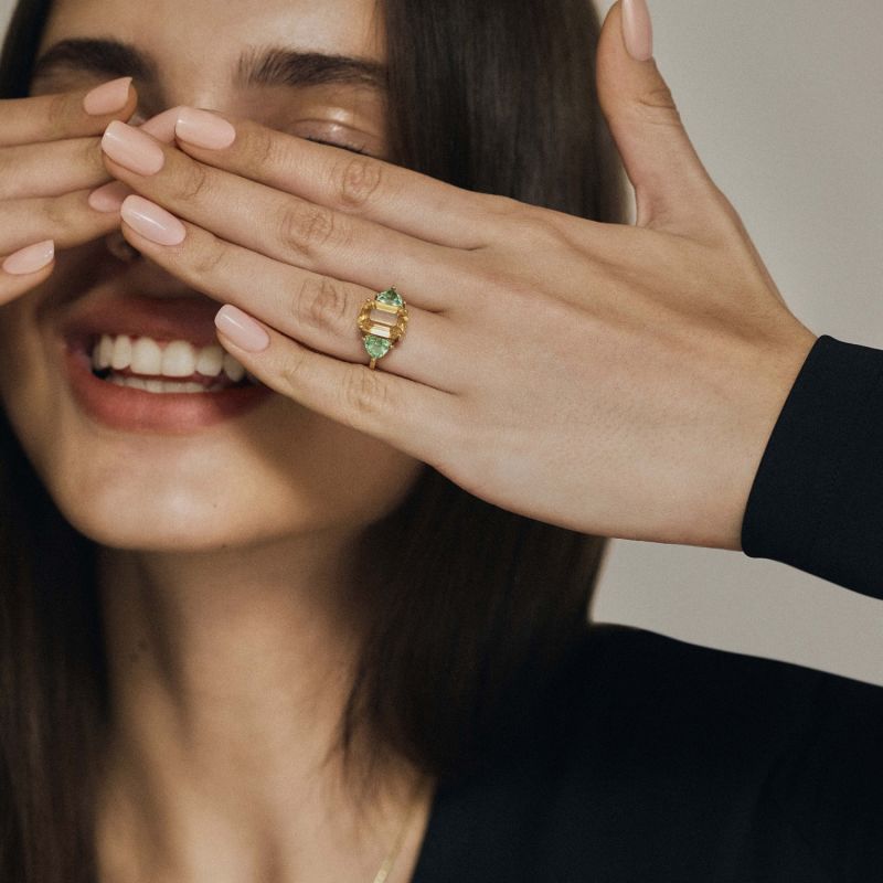 Heliodor And Tsavorite Gold Cocktail Ring image