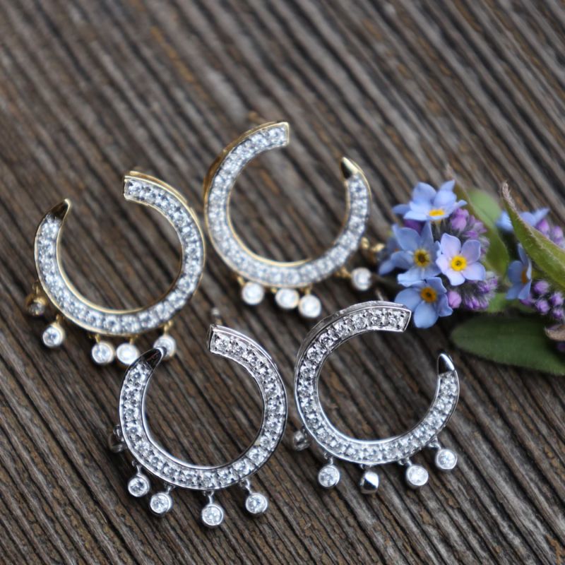 White Gold Curve Diamond Earrings - Front To Back image