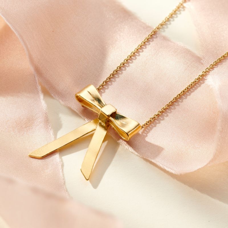 Yellow Gold Plated Bow Charm Necklace image