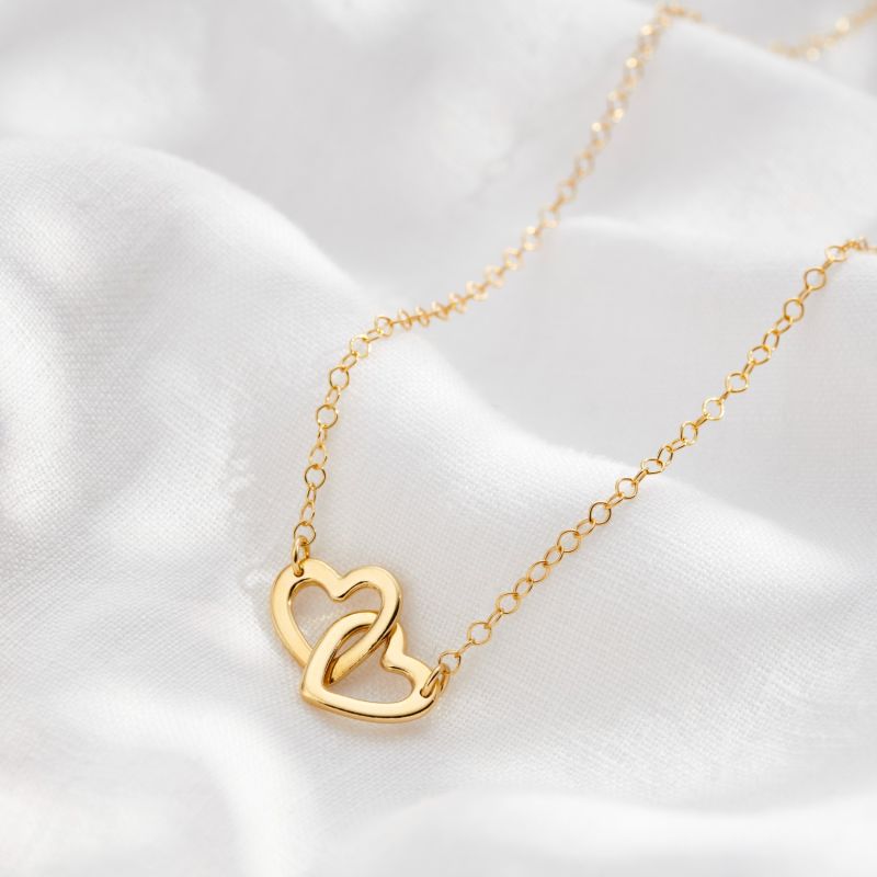 Yellow Gold Plated Double Heart Necklace by Posh Totty Designs