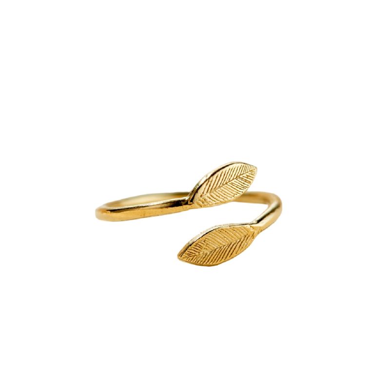 Yellow Gold Plated Leaf Open Ring image