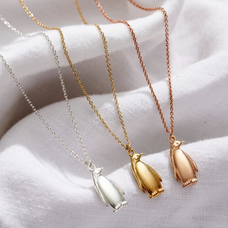 Rose Gold Plated Soulmate Penguin Charm Necklace image