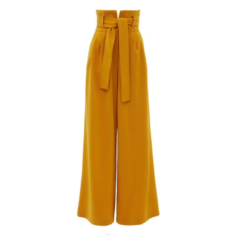 Yellow High Waist Long Wide Leg Trousers image