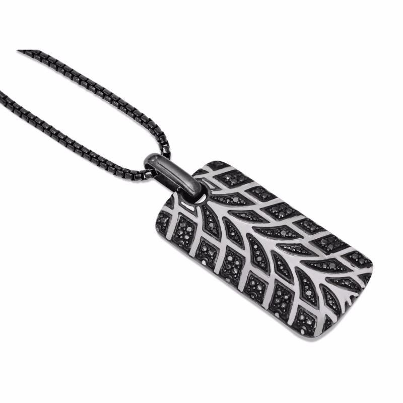 Racer Swag Black Rhodium Plated Sterling Silver Tire Tread Black Diamond Tag image