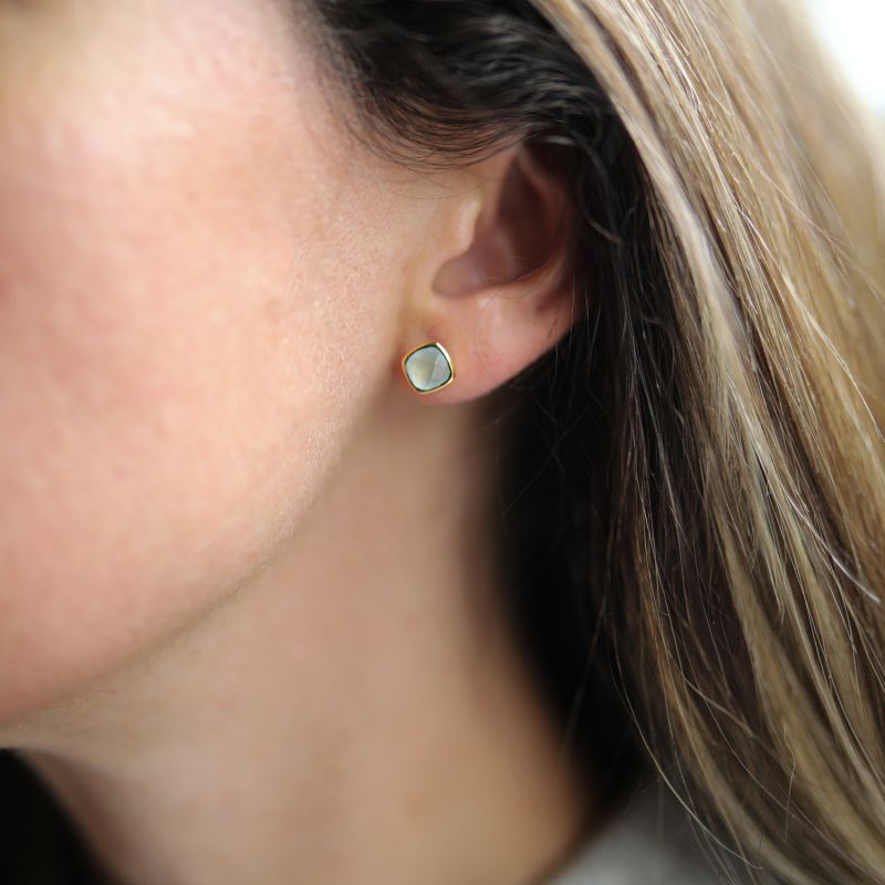 Brooklyn Gold & Aqua Chalcedony Cushion Stud Earrings image