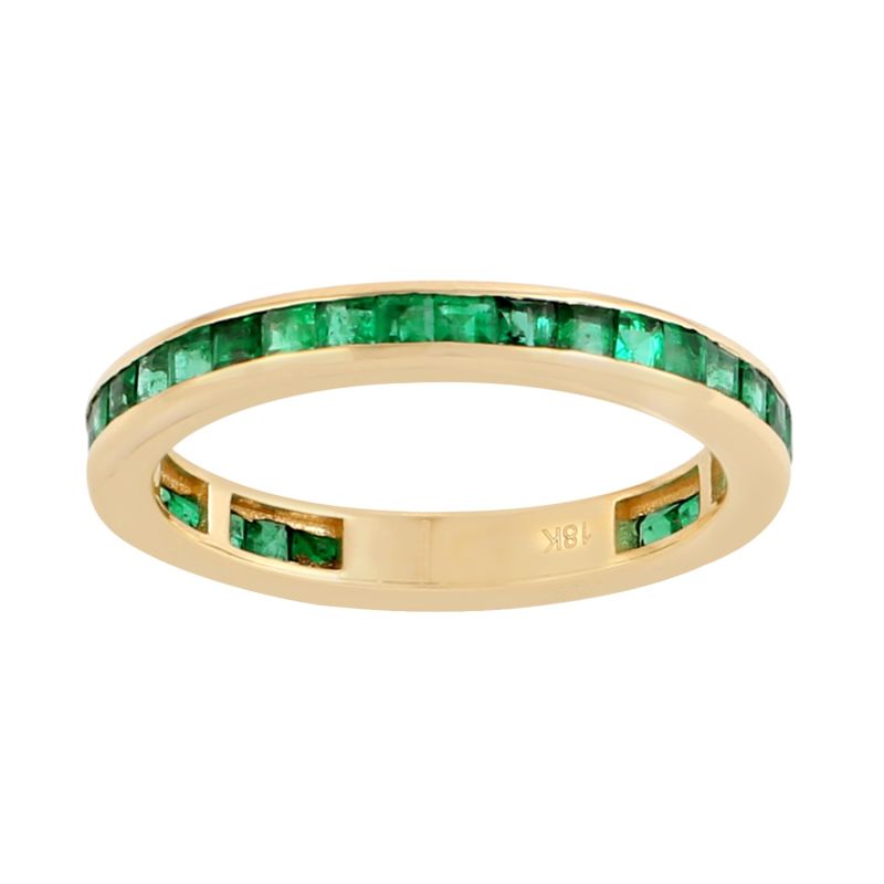 18K Yellow Gold With Natural Emerald Band Ring Handmade Jewelry image