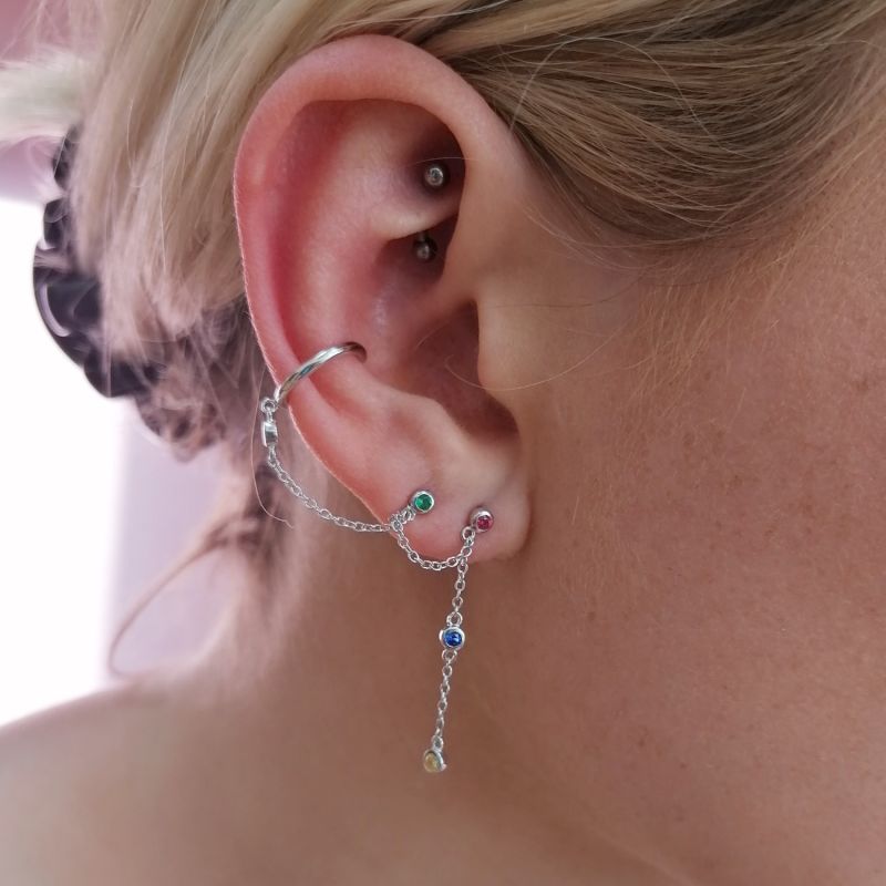 Silver Rainbow Chandelier Stud Earring with Ear Cuff image