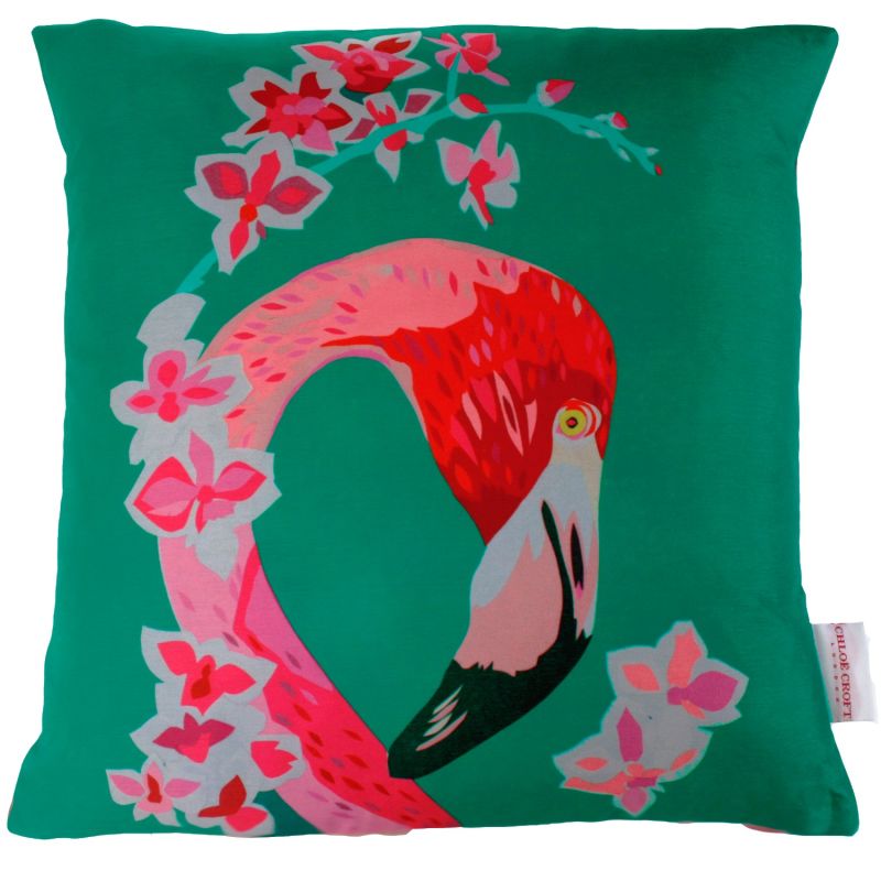 Pink Flamingos & Flowers Silk Cushion image