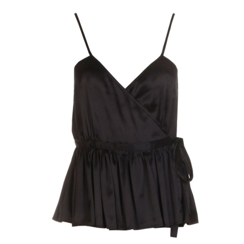 Odile Silk Wrap Top In Black image